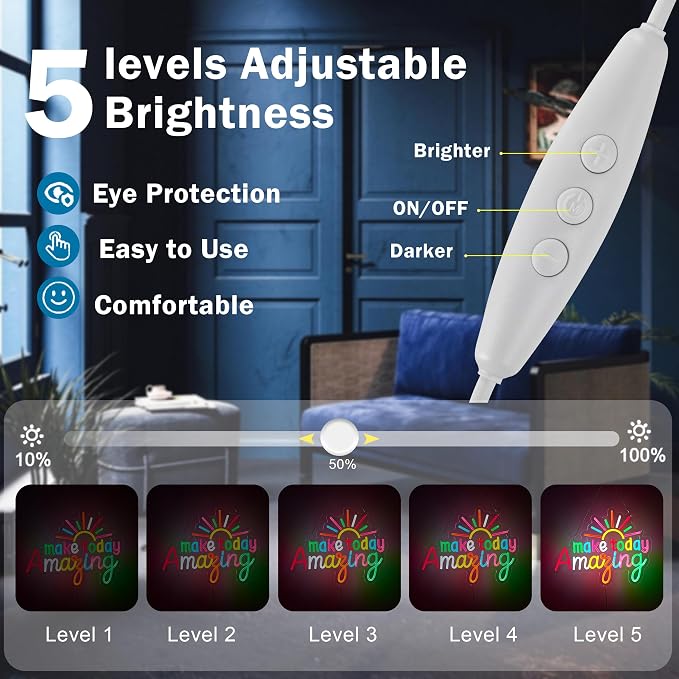 Make Today Amazing Neon Sign for Classroom Wall Decor Dimmable Positive and Upward Quote LED NeonLight USB Powered Rainbow Color Light Up Signfor Wedding Cafe Party Birthday School