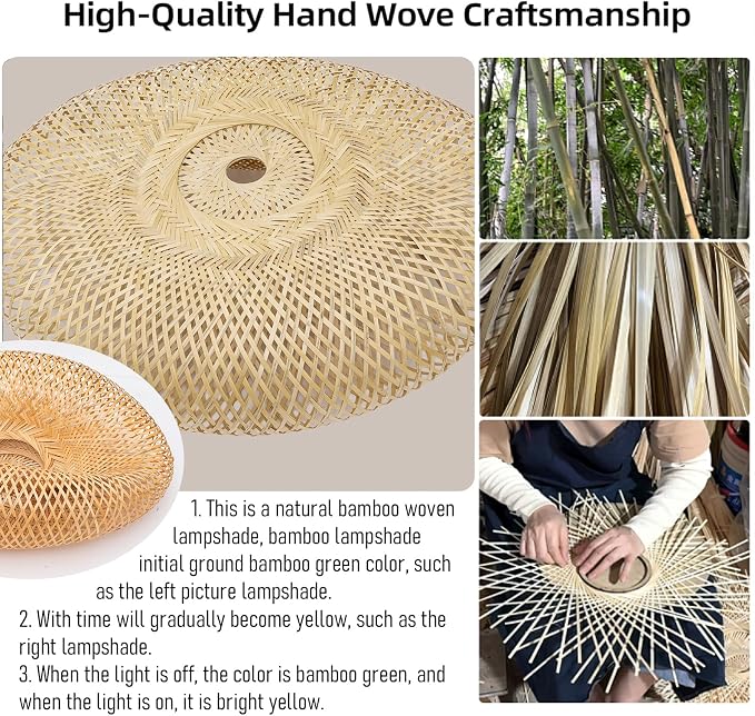 23.6" Bamboo Pendant Light,Rattan Chadelier | Hand Woven Bamboo Chandelier,23.6" Boho Wicker Hanging Light for Kitchen Island Dining Bedroom Living Room Restaurant
