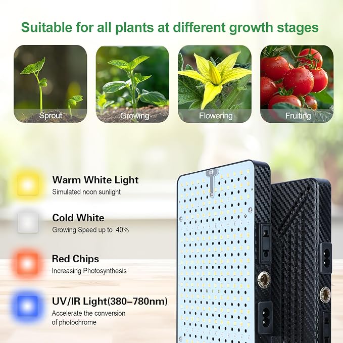2026 2Head Grow Light with Stand, 50 Watt Power Draw, Big Coverage and Bright Enough for Indoor Large and Tall Plants, Bonsai Tree, 40"-64" Height Adjustable