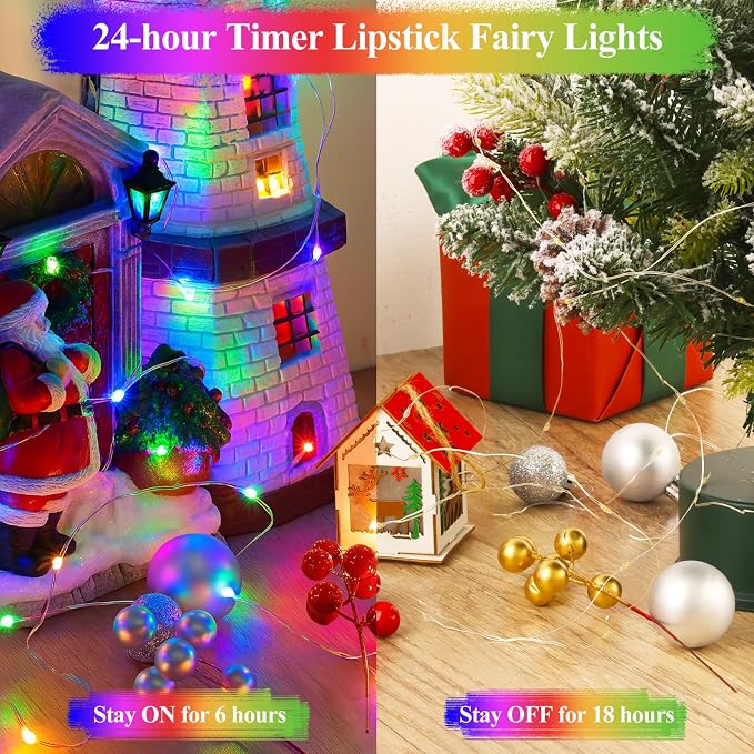 33FT 100LED Multicolor Fairy Lights, Rechargeable Battery Operated String Lights with Timer, 8 Modes Waterproof Mini Twinkle Lights for Bedroom Dorm Garden Wedding Party Centerpiece Table Decor