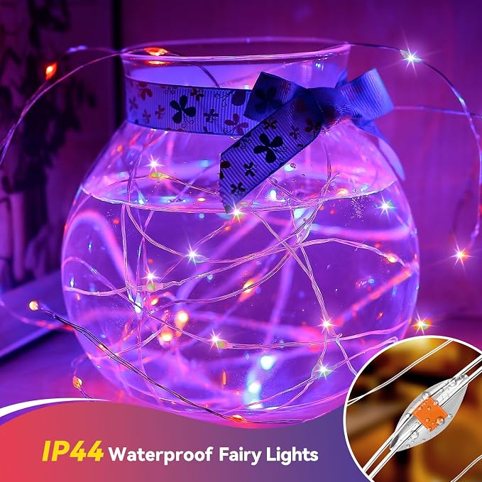 LitHome 4 Pack Halloween Fairy Lights Battery Operated Each 20FT 60 LED | Purple and Orange Twinkle Lights with 2 Modes Indoor, Waterproof Led Fairy String Lights for Party Wreath Garland DIY Decor