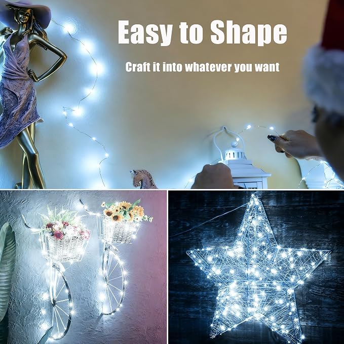 2 Pack Fairy Lights Battery Operated - 16.4ft 50 LED White | Starry Fairy Lights , 8 Modes Waterproof with Timer for Indoor Outdoor Bedroom Party Holiday Christmas Decor, Copper Wire