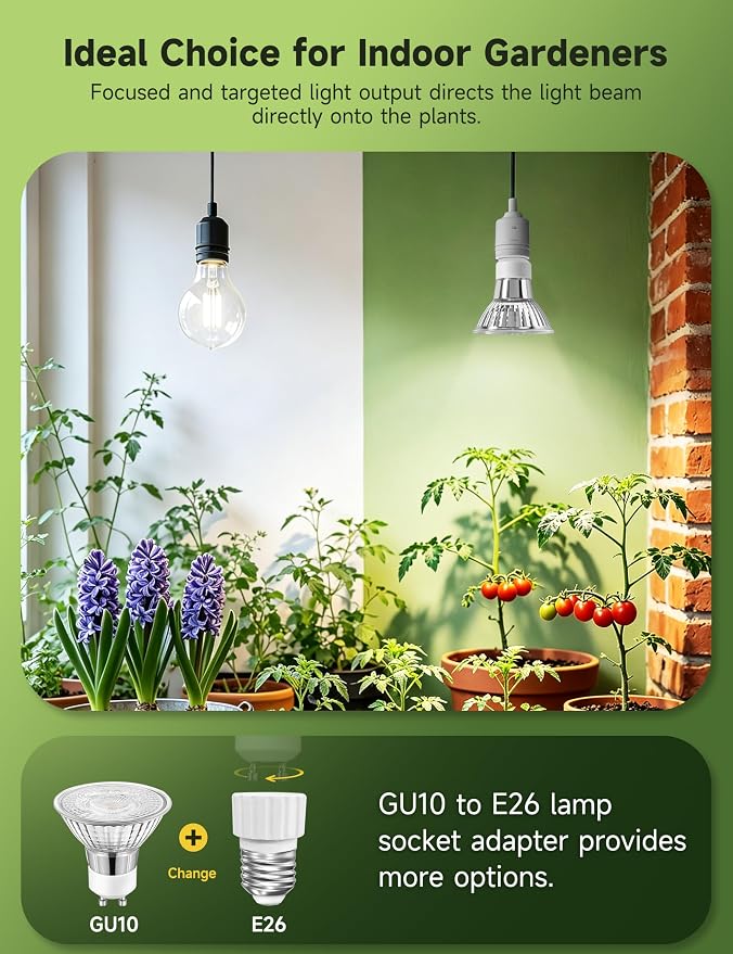 GU10 Grow Light Bulb:6W LED Natural White 4000K 3 Pack | Full Spectrum Plant Grow Lights, Plant Light for Indoor Plants, Grow Lamp for Low Light Plants, Small Plant Pots