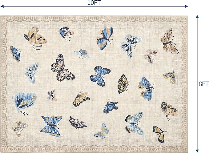 GarveeHome Butterfly Area Rug 8x10, No Slip Washable Rug, Modern Bedroom Rug Under Bed Ultra Carpet, Low-Profile Rugs for Living Room Bedroom Dining Room, Khaki
