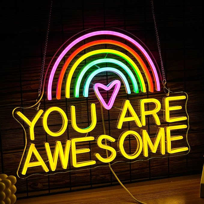 You Are Awesome Neon Sign USB Power Led Rainbow Light Up Sign for Wall Decor Dimmable You Are Awesome Neon Light for Classroom Living Room Kids Room Wedding Birthday Party Bar