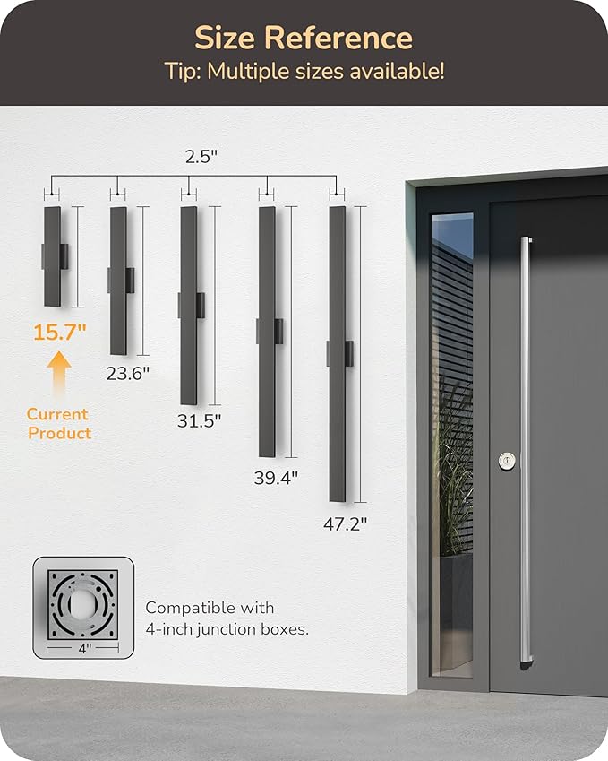 EDISHINE 2 Pack LED Outdoor Wall Lights Dimmable, 3000K 4000K 5000K, 15.7" Modern Black Outdoor Wall Sconce, IP65 Waterproof, Linear Exterior Wall Light for Entrance, Hallway, Garage, Porch