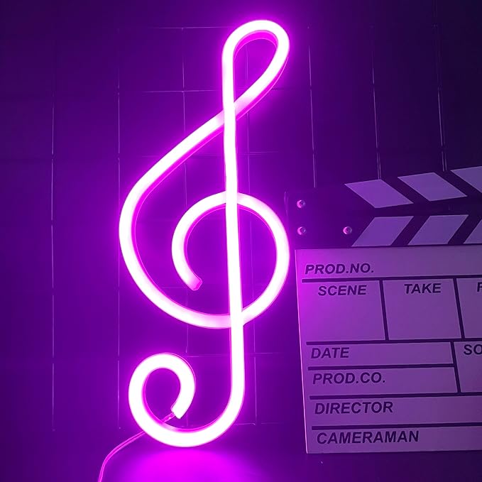 ENUOLI Neon Signs,Music Note Shaped Neon Lights LED Decor Night Light Wall Bedside Decor Battery/USB Operated Creative Lighting for Christmas,Wedding,Birthday Gift,Pub,Kids Room,Living Room(Pink)