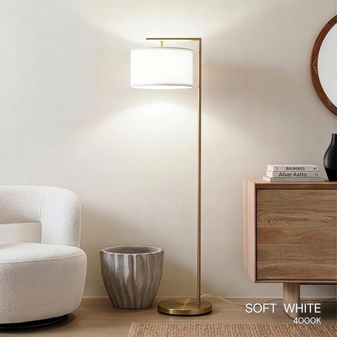 Brightech Montage Modern Floor Lamp - LED Standing Lamp with Adjustable Color Changing Bulbs for Living Rooms & Offices - Tall Corner Bedroom Reading Light for Contemporary Home Decor - Antique Brass