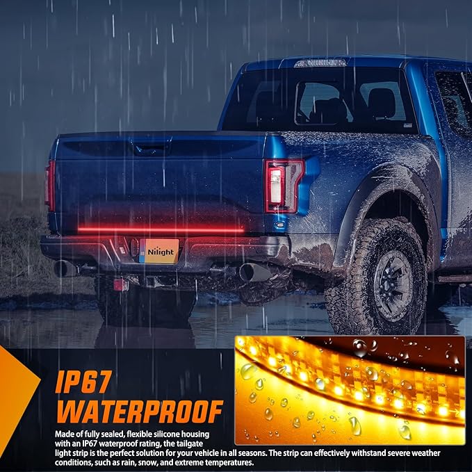 Nilight Truck Tailgate Light Strip 48" Quad Row 528 LED Strip with Red Running Brake Lights White Reverse Lamp Amber Turn Signals Lights
