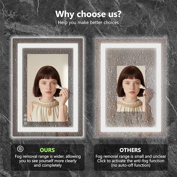 Sweetcrispy 32"x 40" Smart Anti-Fog LED Bathroom Mirror with Lights and 3 Color Temperatures, Dimmable, Memory Function, Rectangle Modern Vanity Mirror