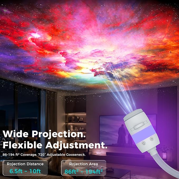 5D Holographic Night Light Projector | USB Mini Galaxy Light 6-Color Dimmable Night Light for Bedroom Ceiling Car