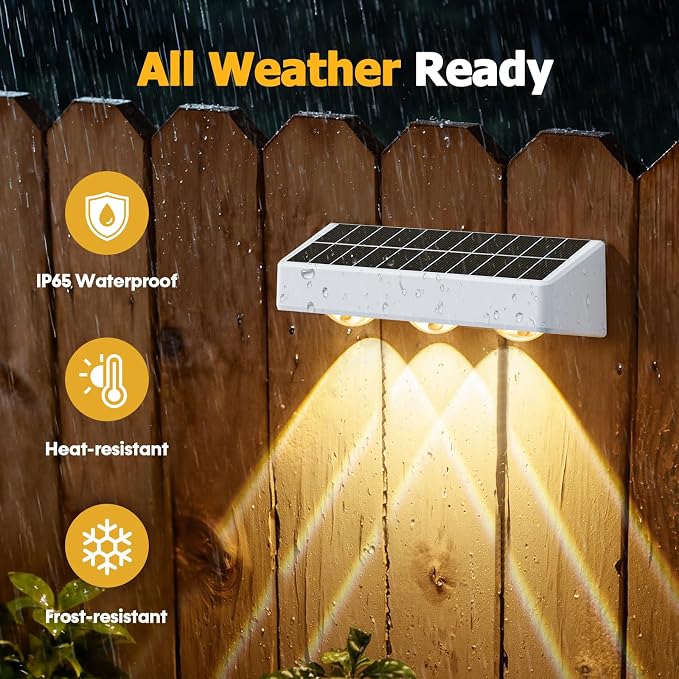 Solar Fence Lights, 12 Pack LED Outdoor Solar Deck Lights with Lenses, RGB Color, IP65 Waterproof, Solar Lights for Outside, Wall, Patio, Railing, Yard (White)