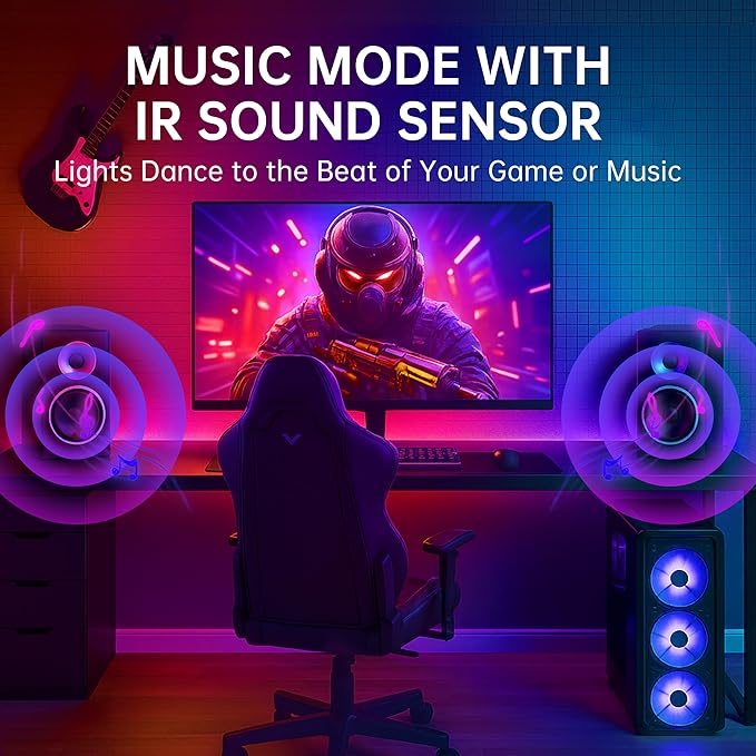 RGB+IC LED Light Bars – 12.6-inch TV Backlight for 55" and Smaller TVs & Monitors | Bluetooth-Enabled, 16 Million Colors, Music Sync for Gaming, PC, and Room Decoration