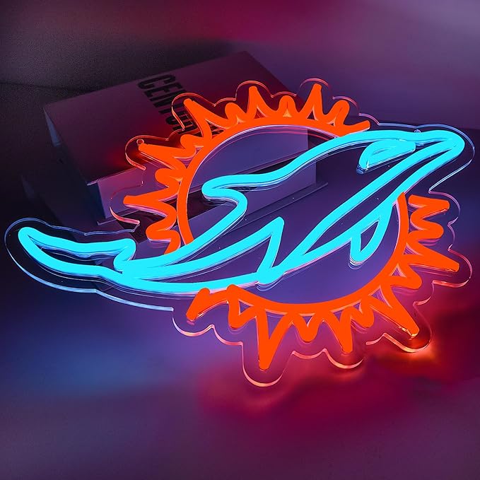 Football Neon Sign for Wall Decor Football Led Neon Light for Man Cave Birthday Gifts for Rugby Fans Dimmable Ice Blue Light Sign for Party Club Bar Dorm Size16.1 * 12inch(ZYLD118)