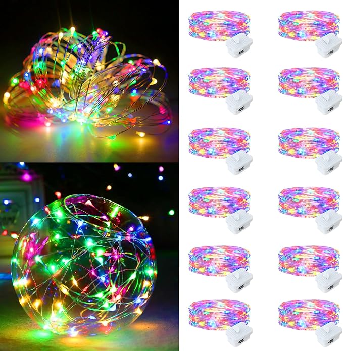 12 Pack Fairy Lights Battery Operated, 7ft 20 LED 3 Modes Speed Twinkle Mini String Lights Waterproof Silver Wire Firefly Starry Lights for Mason Jars Wedding Party Christmas Easter Decorations
