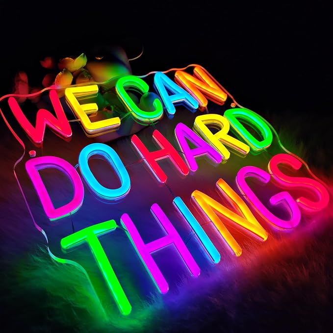 We Can Do Hard Things Neon Sign,Motivational Wall Art for Classroom,Office | Neon Sign for Classroom, Colorful LED Classroom Decor & Kids Room Light | Motivational Wall Art for Office & Learning Space