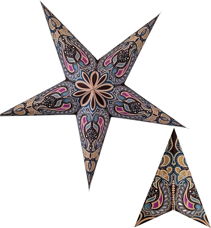 Lantern Lampshade Paper Star Light Shades Large 60cm Hanging Decorations for Christmas Wedding Home Decoration Birthday Party Foldable 5 Pointed Star (Glitter Brown, Golden, Pink)