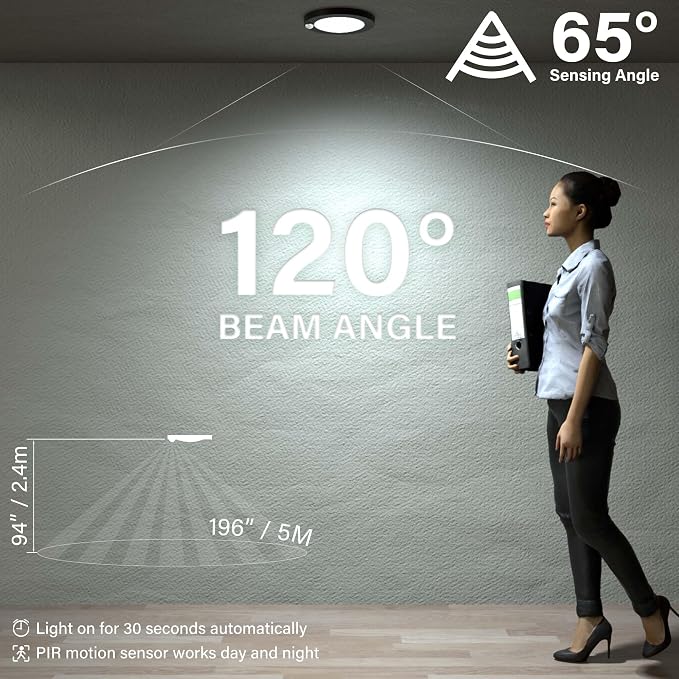 ZAGO LED 6" 120 Volts Closet Light Wired, PIR Motion Sensor Ceiling Disc Light, 15W, 1100 Lumens, CRI>80, 5CCT Daylight White for Closet, Laundry, Garage, Pantry, Wet Location, ETL, White, 2 Packs