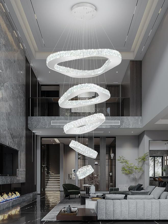 Large Crystal Chandelier Modern LED Dimmable Contemporary Chandelier Large Pendant Light for Living Room Foyer Staircase Silver Dia 40"