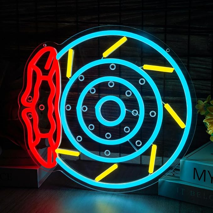 Brake Pads Neon Sign - LED Garage Wall Decor for Car Lovers & Racing Fans, Dimmable USB Powered Man Cave Light, Car Enthusiast Gifts for Workshop Bar(13.2 * 12inch)