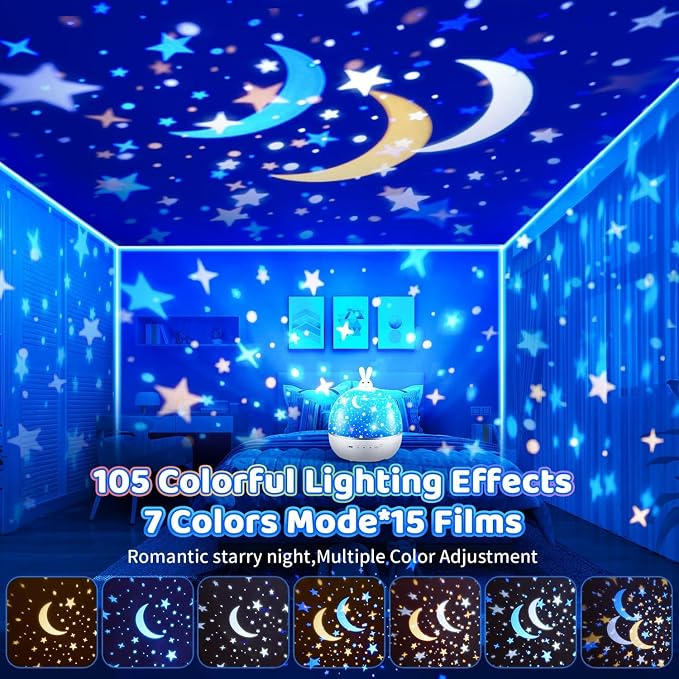 One Fire Dinosaur Night Light Projector, with 15 Films & Bluetooth Music | Remote-Controlled Ocean Projector, Rechargeable Star Night Light for Kids, Sound Machine Dinosaur Gifts for Boys.