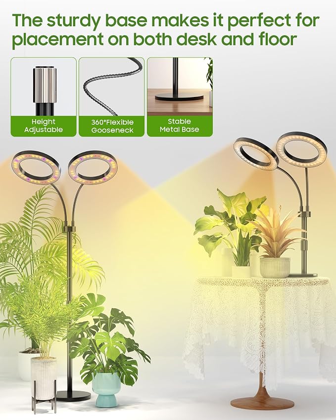 Grow Lights for Indoor Plants Full Spectrum, LED Plant Light with Metal Base, Plant Growing Lamps with Timer 3/9/12H, 3 Color Modes, 6 Brightness Levels, 23-30'' Adjustable Height