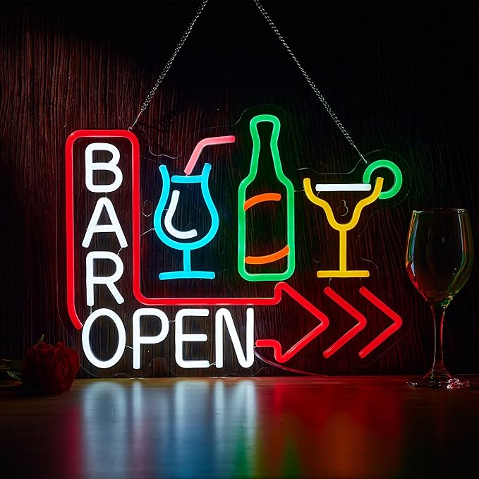 Bar Open Neon Sign for Wall Décor Dimmable USB Open Beer Bar LED Light for Pub Business Decor