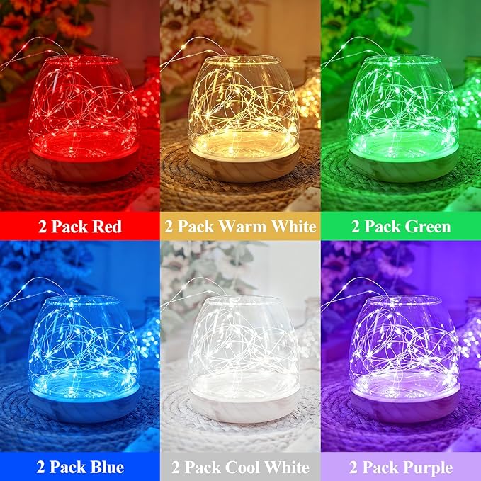 Lakumu 12-Pack Fairy Lights Battery Operated String Lights-7FT 20 LED,Waterproof Silver Wire Firefly Lights for Mason Jars DIY Bedroom Wedding Party Centerpiece Table Decor,6 Color