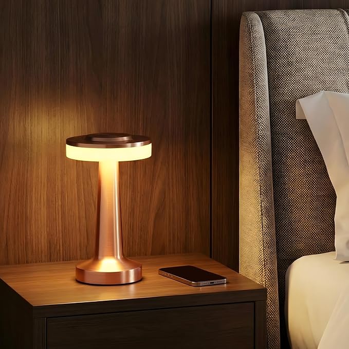 Riakrum 2 Pcs Rose Gold LED Portable Cordless Table Lamp Bulk with Touch Sensor 3 Color Stepless Dimming Rechargeable Battery up to 15 Hours Cordless Table Light Wireless Lamp Wedding Home