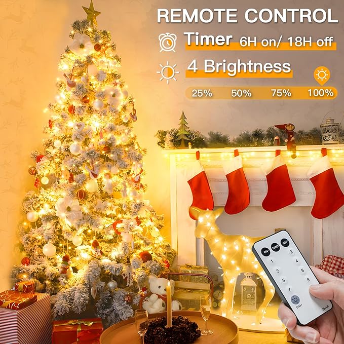 suddus Indoor Christmas Lights with Remote, Warm White String Lights Plug in with Timer, 33ft 100 LED Twinkle Fairy Lights for Bedroom Dorm Xmas Tree Wreath Wedding Garden Party Outdoor Decorations