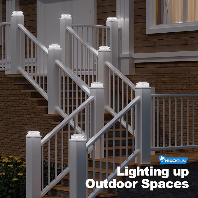 NIORSUN Solar Post Cap Lights Outdoor Waterproof, 2 Lighting Modes 4x4 Post Solar Lights, Fence Posts Solars Light for Deck Patio Garden Decoration, 4x4 Posts Caps Wood Vinyl, 18 Pack (White)