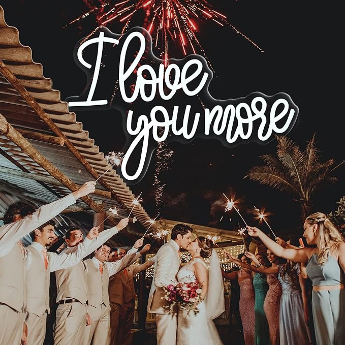 I Love You More Neon Signs Romantic Words LED Light Sweet Couple Signs Birthday Valentines Day for Her-Girlfriends or Wife Wedding Engagement Party Wall Decoration