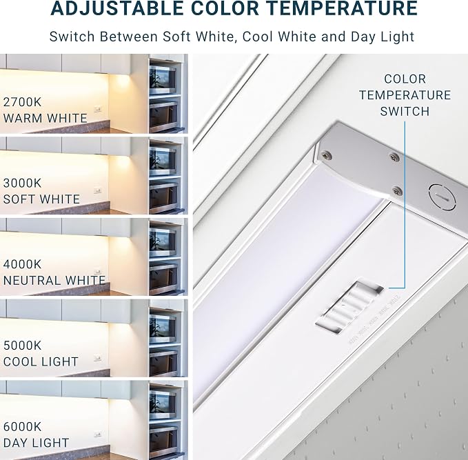 PARMIDA LED Under Cabinet Lighting, Hardwired Installation, 42 Inch, 30W, 5CCT Color Selectable - 2700K/3000K/4000K/5000K/6000K, ETL Listed, 120V, Dimmable, 2300 Lumens, White Finish