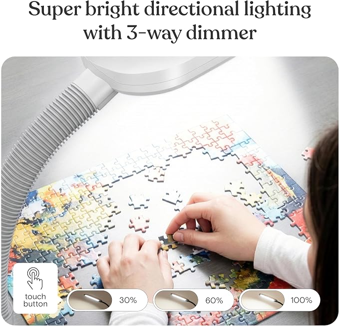 Brightech Litespan - Bright LED Floor Reading Lamp for Over Chair Crafts and Reading, Estheticians' Light for Lash Extensions, Adjustable Standing Lamp for Living Room, Bedroom, Office - White