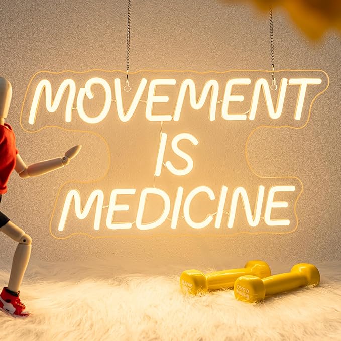 Movement Is Medicine Neon Sign Gym Light Up Home Fitness Club LED Exercise Neon Signs for Wall Decor in Sports Room Party Bar LED Warm White Letters Sign in Home Gym Decor Art Gifts for Adult