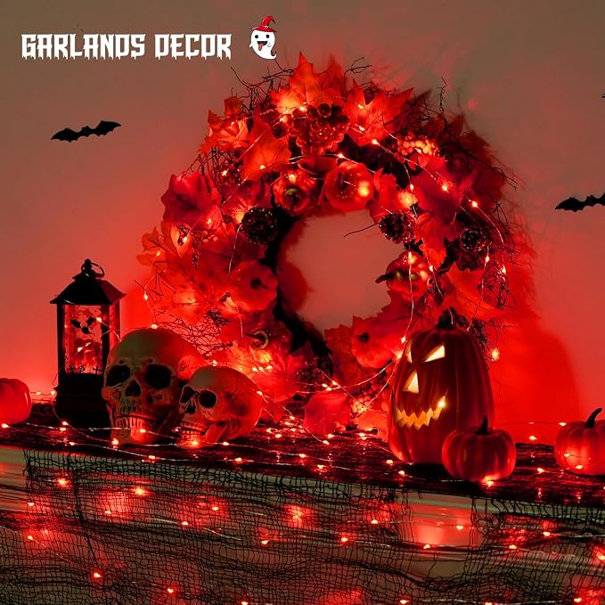 JMEXSUSS 2 Pack Red Fairy Lights Battery Operated, Total 200 LED 66ft | Halloween String Lights with Remote, Red Lights for Bedroom Wreath Mantle Tree Fence Indoor Outdoor Fall Xmas Halloween Decor