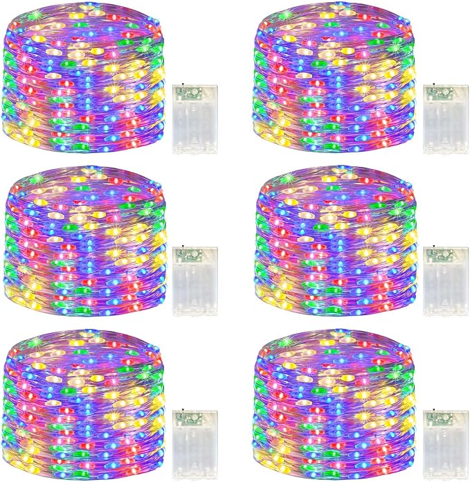 LitHome 6 Pack Multicolor Fairy Lights Battery Operated, Each 20 FT 60 LED | Twinkle Lights Battery Operated 2 Modes, Waterproof Fairy String Light for Classroom Indoor Bedroom Christmas Wedding Decor
