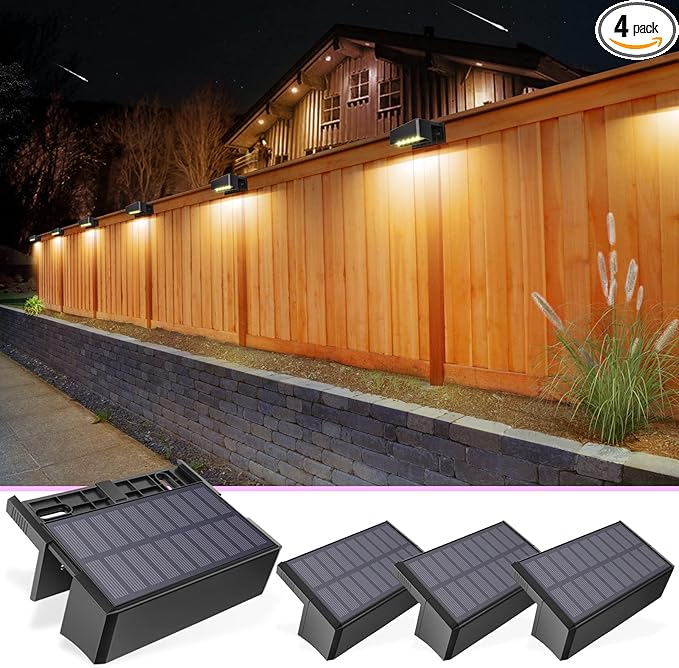 VOLISUN Solar Deck Lights ,7 Colors&Warm White Outdoor 4-Pack Waterproof Led Color Glow Solar Lights for Step,Fence,Railing,Wall,Stairs (1800mah,Long Lighting Time)