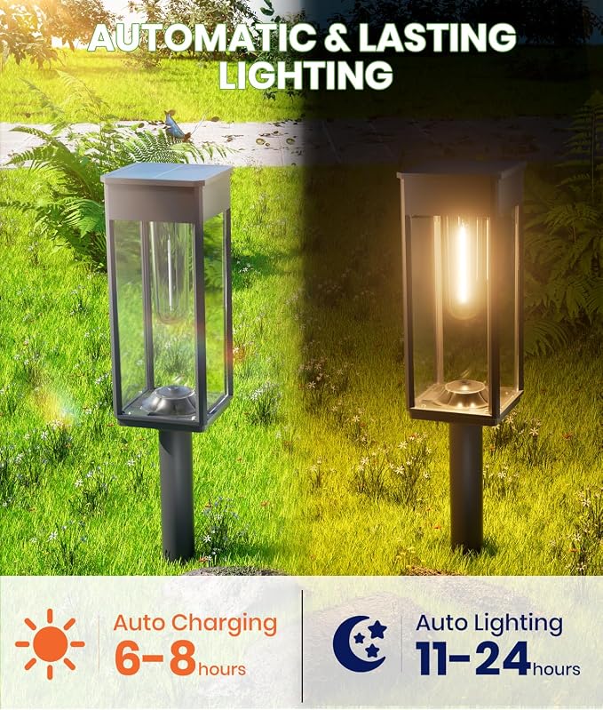 BITPOTT Solar Pathway Lights Outdoor Waterproof IP65, 2 Pack Auto On/Off Bright Solar Lights for Outside, Garden Lights Solar Powered Landscape Lights for Yard Walkway Driveway Lawn