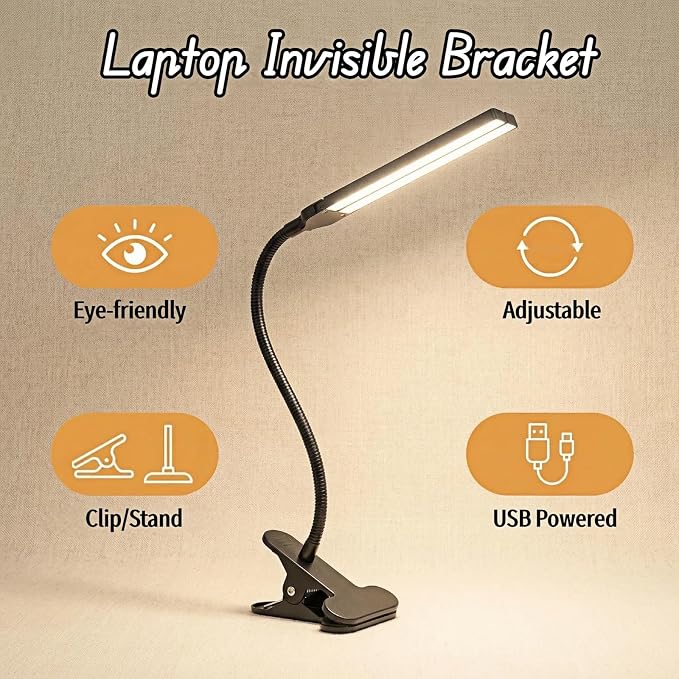 BUBBLE-FLY LED Clip on Reading Light, USB Desk Lamp with 32 LED Eye Protection, 360° Flexible Arm, Dimmable Clamp Light for Bed Headboard Home Office Study 7W Black