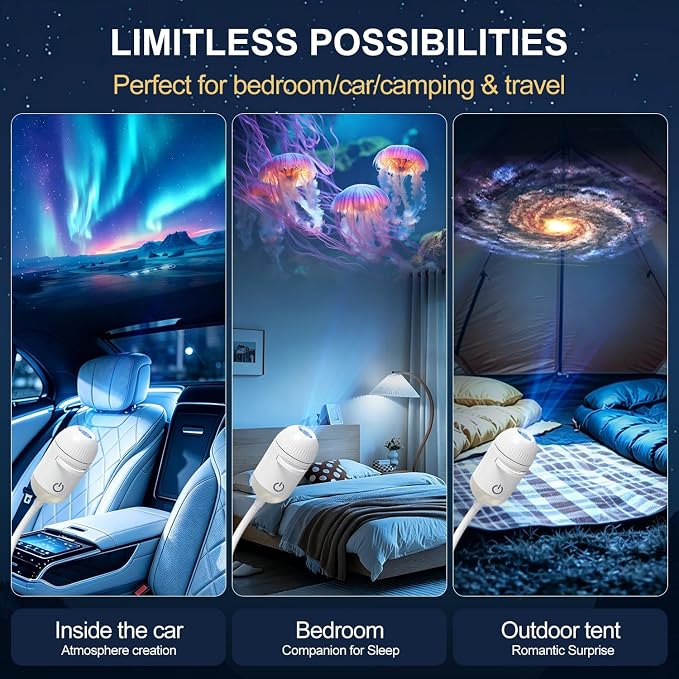 Galaxy Projector Night Light, 2-in-1 USB Star Lamp Kids Gift for Bedroom | Adjustable Brightness, Car & Room Wall Ceiling Decor - 24 Films