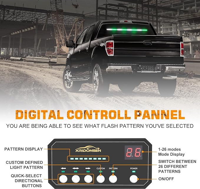 XRIDONSEN 35 inch Traffic Advisor Green White Emergency Light Bar 48 LED Strobe Lights Safety Hazard Warning Lights Front/Rear Window w/Display Controller for Volunteer Firefighter Vehicles Fire POV