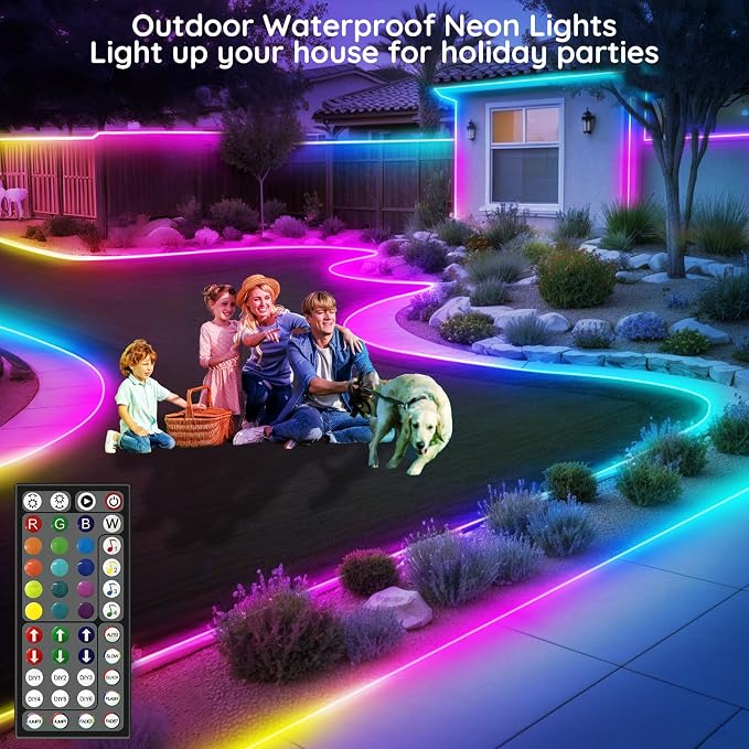 FBZ 150Ft Led Rope Lights, Flexible Neon Lights Control with App/Remote, Multiple Modes, IP65 Outdoor RGB Waterproof, Music Sync Gaming Light Strip for Bedroom Decor