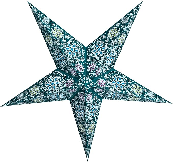 GalaxyArts Paper Star Lantern, 24 Inch Chakra Turquoise 3D Light-Up Hanging Lamp, Handcrafted Hollow Out Star Decoration for Christmas, Wedding, Parties, Birthday, Indoor Outdoor Home Décor (Medium)