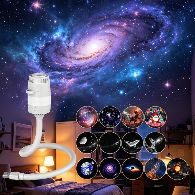 Galaxy Projector Night Light, 2-in-1 USB Portable Galaxy Star Projector Night Light, LED Ceiling/Wall Projection Lamp with 360° Rotation, USB Power for car and Bedroom, Decoration for Adults and Kids