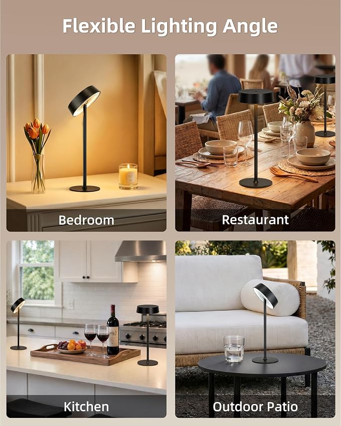 EZVALO Cordless Lamp, Rechargeable Table Lamp, Battery Operated | Portable Outdoor Waterproof, 3 Color Temps RGB, Dimmable Touch Control, LED Memory Function, Restaurant Dining Patio Black1Pc