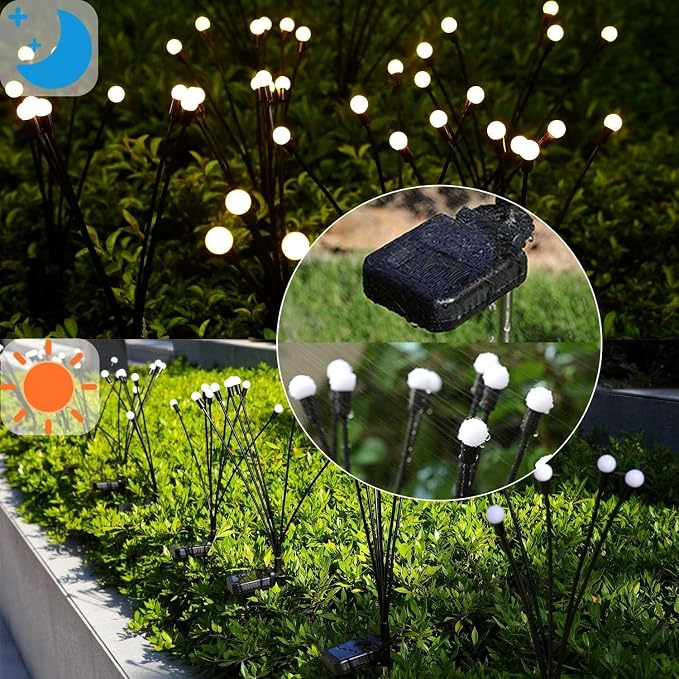 Solar Garden Lights Outdoor Waterproof, Swaying Firefly Light, Garden Decor | 2 Pack Solar Firefly Lights, Auto On/Off Decor for Yard, Patio, Pathway and Lawn, Gifts for Women, Christmas Decor