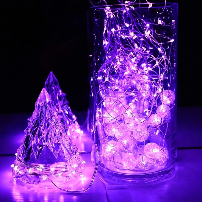 [12-Pack] LED String Lights, Christmas Lights, Self-Timing 6.5 ft 20 Purple LED Fairy Lights Battery Operated Waterproof for Garden Patio Bedroom Xmas Decor Indoor Outdoor Party Celebration Lighting