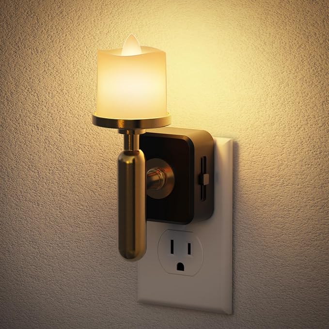 JandCase Candle Night Light, Night Lights Plug into Wall | 3000K Soft White, 0-100LM Adjustable Brightness, Dusk to Dawn Sensor NIghtlight, Dinning Room, Living Room, Bathroom, Hallway
