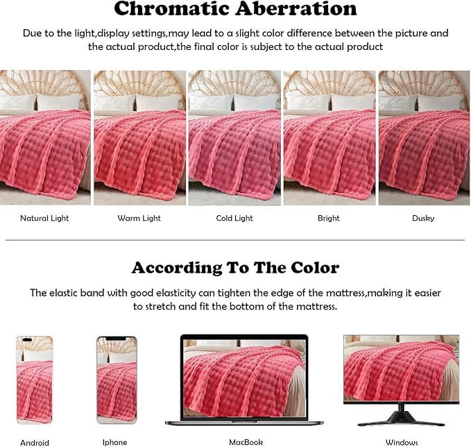 NEWCOSPLAY Queen Blanket for Couch Coral Pink Super Soft Flannel Fleece 3D Bubble Lightweight Bed Blanket All Season Use (Coral Pink, Queen(90"x90"))